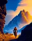 Placeholder: Imagina el hombre de Neandertal caminando por montañas colores complementarios arte digital foto realista obra de arte hiperdetallada intrincada sombras 3D iluminación cinematografica 8k 3D cuerpo completo clima soleado nubes