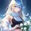 Placeholder: Clear focus,8k,Beatiful Lighting,Beatiful Blur,Beatiful Shading,Orange long hair,fluffy hair, long fluffy bangs, Blue eyes, wearing a crop top with a flowers near the end that are white and the main color is black, sleeveless crop top, wearing light blue cut sleeves with white flowers near the end, wearing a light yellow skirt with black long stocking on, underboob, wearing a black fingerless gloves