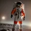 Placeholder: an astronaut in moon, full body, highly detailed, orange puffer jacket, 3d render