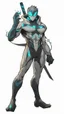 Placeholder: Mix between genji and venom symbiote in solo leveling shadow style with neon glowing blue