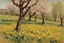 Placeholder: Spring trees, sunny day, mountains, stone wall, flowers, prairie, spring, max liebermann and otto pippel impressionism painting