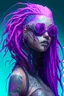 Placeholder: entire body mermaid cyberpunk some fish scales on face pink and indigo hair dreadlock sunglasses