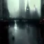 Placeholder: River, Gotham city, Neogothic architecture by Jeremy mann, point perspective,