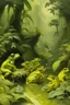 Placeholder: A pale greenish yellow rainforest with toxic frogs painted by Giovanni Battista Sassi