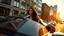 Placeholder: Create an ultra-realistic cinematic 8K fullbody of lady mode skin texture, add makeup,pretty boots,curvy long hair. Style: fashion editorial, confident is driving a roofles lamborgini in streets of a modern city. Lighting: warm golden hour sunlight, soft rim light. Camera look: shallow depth of field, film grain, cinematic color grade. Outfit: keep similar to the original or elevate slightly with premium casual style.