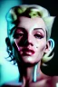 Placeholder: Ultra Realistic image, portrait, blonde woman, sweet Marylin Monroe face, perfect iris, glow eyes, makeup. Cyberpunk style, oversized transparent latex coat, yakuza tattoos.fog, rain, soft color, highly detailed, unreal engine 5, ray tracing, RTX, lumen lighting, ultra detail, volumetric lighting, 3d, finely drawn, high definition, high resolution.