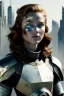 Placeholder: ultrarealistic, ruined city,__skimpy sci-fi armor__, __angles__, 19 year old woman, strikingly beautiful, ginger hair, silver colour, [__starlets__|__starlets__], (pale __skincolor__ skin:1.2), __camera__ __hair__, detailed face and eyes, c-cup breasts, leather choker, freckles, dynamic pose, resolved expression, __accessory__, strappy outfit, (straps:1.1), sword in scabard on left hip, (buckles, buttons, snaps, rings:1.0), haltertop style breastplate, detailed eyes, plump lips, fantasy theme