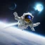 Placeholder: hyper-realistic flying astronaut in space surprised to see a cat inside spaceship window, 8k resolution, high-quality, fine-detail, detailed matte, intricate, 3D octane render, illustration, digital art, brian froud, howard lyon, anna dittman, greg rutowski,