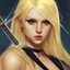 Placeholder: Portrait of beautiful blonde woman with a sword