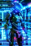 Placeholder: cyberpunk, neon blue, high technology, geometric figures, orbiting figures, cyberpunk suit, black and blue, epic, rain, neon blue suit, geometric figures orbiting around suit, exosuit, male