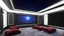 Placeholder: Generate an image of a sleek home cinema with our top-notch projectors and surround sound systems with a star-lined ceiling similar to a Rolls Royce in a high-rise penthouse