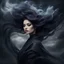 Placeholder: a girl with hair and flower on her forehead, in the style of eerie dreamscapes, flowing fabrics, t romantic windblowing, swirling hair, Windy, swirling dark style Dark, misty, fantasy Dark, Texture, eerie, macabre, black smoke, ultraclear image"