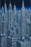 Placeholder: Fine lines draw of a dream city , nyc building , gray and only one building painted dark blue