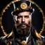 Placeholder: On a black background, in the center, there is a man with a beard wearing Steampunk attire. Behind the person, there is a subtle glow, creating a captivating effect.