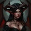 Placeholder: female demon, dark fantasy, realism, stylised, tiefling