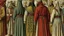 Placeholder: Rear view in 1490 of Andalusian men and women gathered around a commander in ancient Arab dress