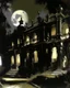 Placeholder: A black dark palace with a moon painted by John Singer Sargent