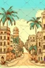 Placeholder: a city with palm trees old cartoon