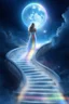 Placeholder: fantastic,Beautiful woman, stairway to heaven whit rainbow, ufos