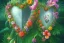 Placeholder: Tropical flowers, realistic heart drawing, crystals, tropical leaves, sacred altar, Fantasy home, cute animal.