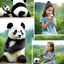 Placeholder: very beautiful realistic10 years old girl playing with a panda