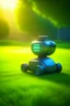 Placeholder: chat lawnmower robot on beautifull lawn, motion blur, smoke, 4k, downlight, soft light, depth of field, photorealism, trending on art station