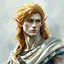 Placeholder: fantasy, dramatic portrait, marble statue of an elf male, watercolour, golden hair, warrior, mighty