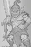 Placeholder: coloring book page of a gigantic troll holding a sword