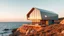 Placeholder: By the sea, the house rises like a modern beacon. The ground floor, in orange hues, blends with the sunset colors, while the upper floor, with its sharp glass body, reflects the shimmering ocean and the clear sky, seamlessly integrating the architecture with its natural surroundings.