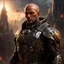 Placeholder: star wars bald male corellian pilot wearing pearlescent black and gunmetal grey First Order special forces heavy assault stealth commando armor and helmet with gold trim inside the jedi temple, hyperdetailed, dynamic lighting, hyperdetailed background, 8k resolution, volumetric lighting, light skin, fully symmetric details