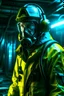 Placeholder: Cyberpunk man wearing protective gear mining uranium