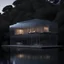 Placeholder: modern house,Ethereal glass structure suspended over a serene body of water, showcasing the innovative architectural style of Renzo Piano, captured by Hiroshi Sugimoto