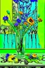 Placeholder: melted flowers in a glass vase, melted family pictures on the wall in the style of Salvador Dali's with green, blues, orange and purples, surrealism style