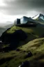 Placeholder: a futuristic big mansion on top of a big mountain in iceland