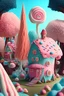 Placeholder: a sweet land with lollipop trees and cotton candy bushes and many houses made out of sweets some of the houses are made of gingerbread, others are made of big soft marshmallows