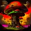 Placeholder: A fantabulous black, green and orange (((mushroom tower house))) erected atop a (geologic pillar), surrounded by the uncanny imaginative ((( swirling skies))), offset by the stark hues of a (neon-tinged nebulous space scape), within. captured by the hand a skilled master painter with a focus on (softly blurred compositions and voluminous lighting).