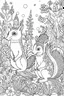 Placeholder: HAPPY NEW YEAR coloring page for kids,Squirrel duo amid festive forest , thick outline, low details, no shading, no color