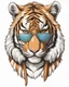 Placeholder: Funny tiger wearing sunglasses illustration, white background, no shadows and clear and well outlined