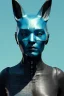 Placeholder: Medium Close Up Portrait, Front image. cyberpunk, rabbit mask, Italian woman, cyan short hair. latex, carbon suit. Cyan, black, blue, color. Retro futuristic style. Color background, photo studio. Avatar image, highly detailed, concept art, smooth, unreal engine 5, god rays, ray tracing, RTX, lumen lighting, ultra detail, volumetric lighting, 3d, finely drawn, high definition, high resolution.