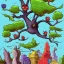 Placeholder:  kaiju birds in a tree near a city by dr seuss