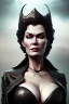 Placeholder: Lena Headay as evil queen in black leather, busty, cleavage, voluptuous, lena headay, angry, stern look. character design by cory loftis, fenghua zhong, ryohei hase, ismail inceoglu and ruan jia. unreal engine 5, artistic lighting, highly detailed, photorealistic, fantasy