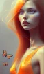 Placeholder: girl, cute, beautiful, head and shoulders portrait by Greg Rutkowski, orange hair, long hair, butterflies in hair, orange dress