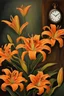 Placeholder: Orange Tiger Lily Flower Oil Painting With Clock