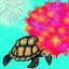 Placeholder: Turtle and Fireworks