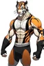Placeholder: Anime man side character with dark , hybrid with tiger ,small muscles, aged 30, wearing a tiger superhero suit