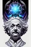 Placeholder: Albert Einstein, detailed and intricate calligraphy ink painting of a "cyborg Mad Scientist" holding beakers, outer space Background cosmic fractals, dystopian, concept art, unreal engine 5, god rays, ray tracing, RTX, lumen lighting, ultra detail, volumetric lighting, 3d, finely drawn, high definition, high resolution. award-winning: professional portrait: atmospheric: commanding: fantastical: clarity: 16k: ultra quality: striking: brilliance: stunning colors: amazing depth: masterfully crafted