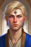 Placeholder: a wealthy half-elf young man with pointy ears and blue eyes, wears lots of jewelry, blonde hair, older brother, hard features