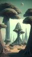 Placeholder: alien landscape with trees and buildings