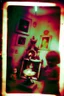 Placeholder: 1960s photo old blurred analog damaged flawed defective polaroid photo, in the nursery, occult satanic ritual on halloween night, Cross processing