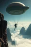 Placeholder: crocodile spaceship huge paratrooper jumper jumping over cliff hang